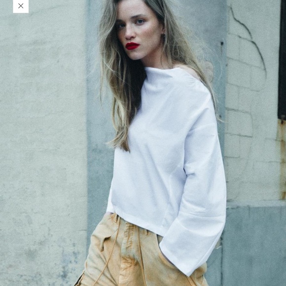 Zara White Boatneck Blouse with Modern Design - Large - NWT - Picture 1 of 9